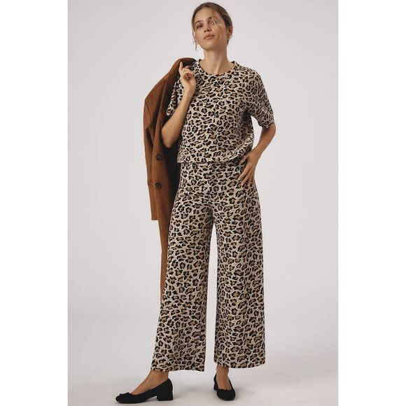 Maeve/ Anthropologie The Ettie High-Rise Crop Wide-Leg Leopard print Pants - Picture 4 of 10
